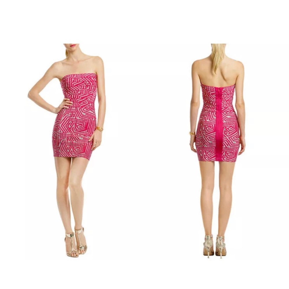 Herve Leger Pink Grey Strapless Bandage Dress xs